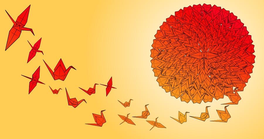 A thousand paper cranes sun